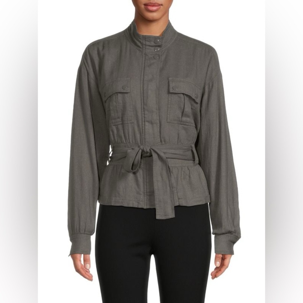 Splendid Evander Linen Blend Gray Green Belted Utility Jacket Size M